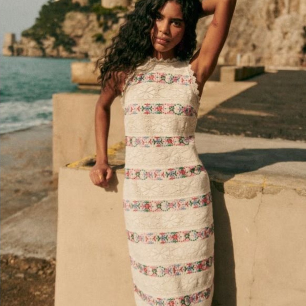 Sézane Reneka Multico Embroidery Midi Dress